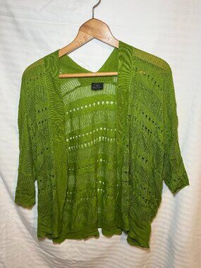 Worthington Green Open Knit Cardigan Lightweight Layering Sweater